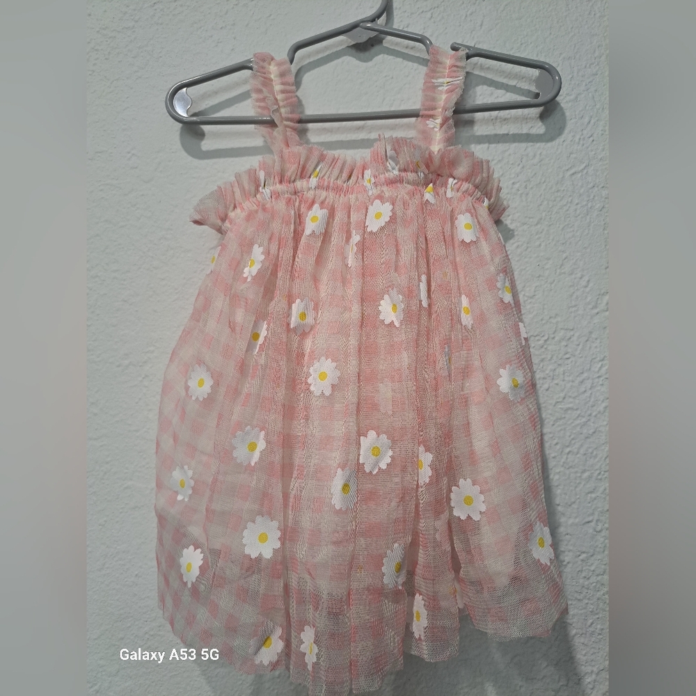 Pink Gingham Kids Dress with Daisies